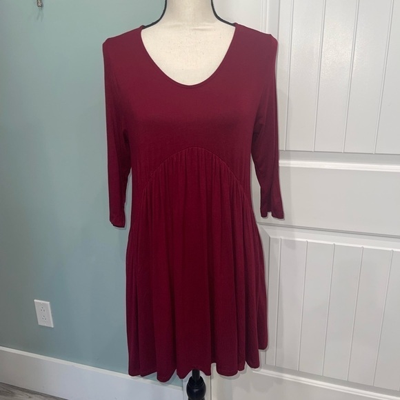 Burgundy solid Babydoll Mini Dress - Picture 6 of 13